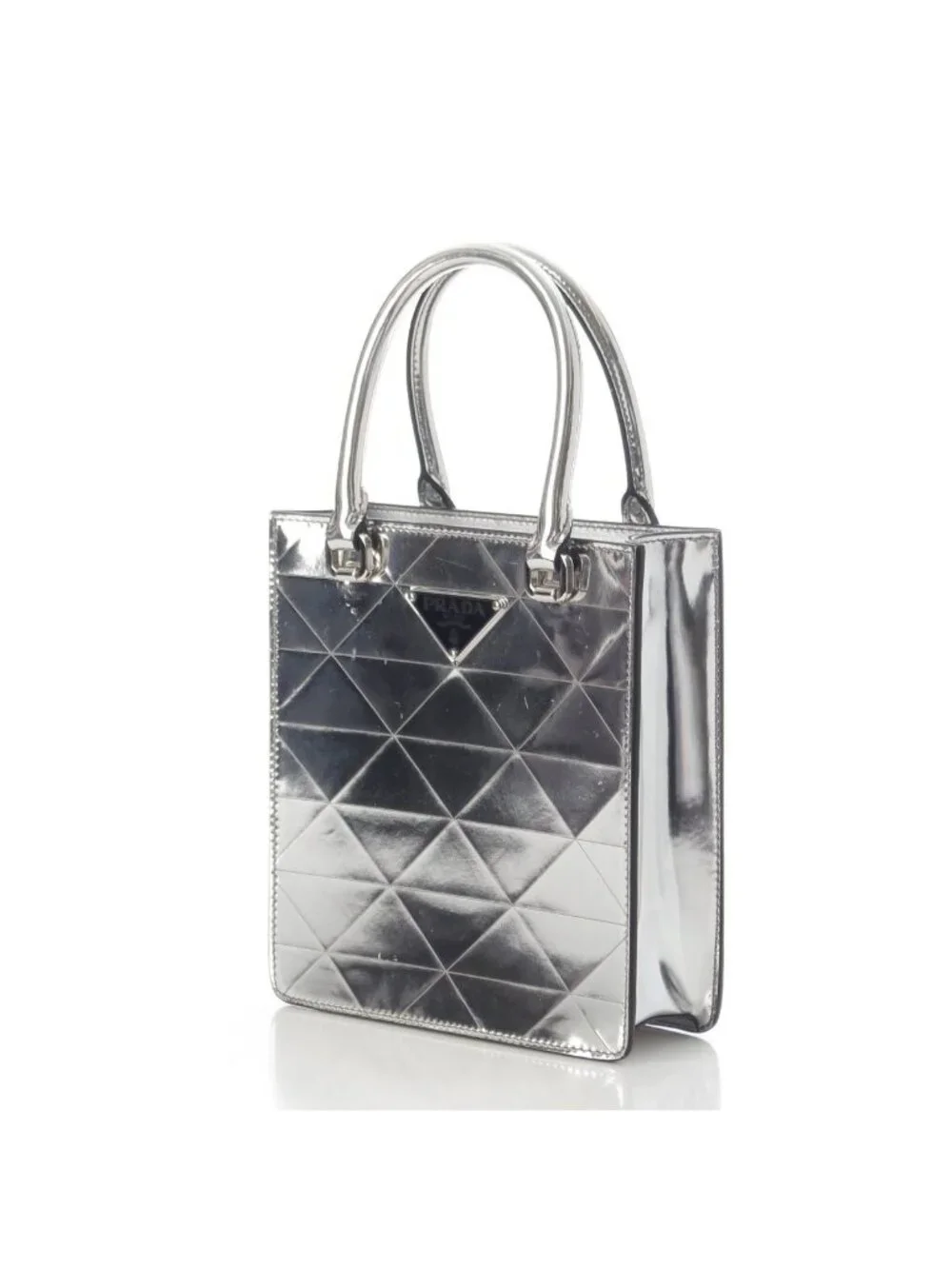 Prada Leather Triangle Logo Mini Chain Shoulder Bag Silver - Picture 3 of 10